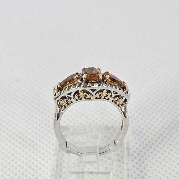 Genuine 🍋 Citrine & White Zircon Ring in 14k Yellow Gold & Sterling Silver Sz 6 - Picture 15 of 17